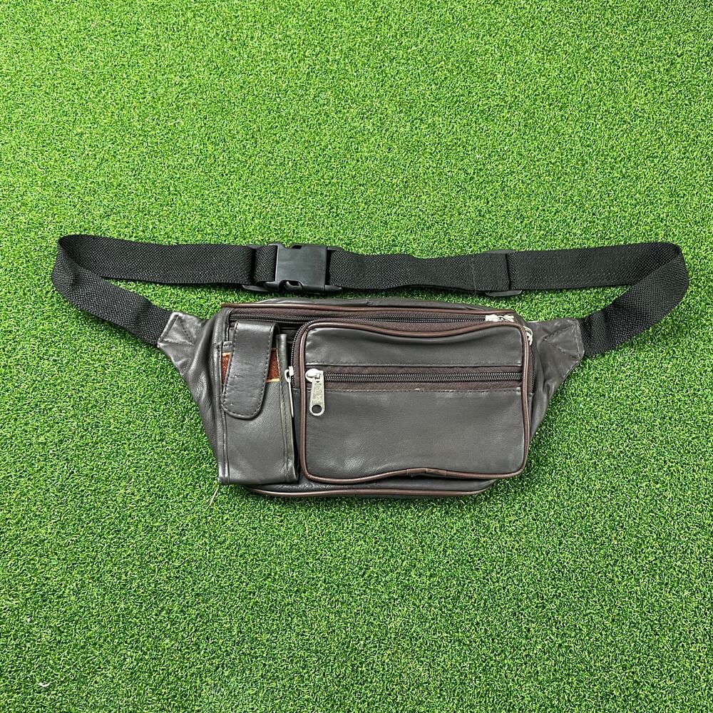 Vintage Brown Leather Fanny Pack Festival Money Travel Waist Belt Pack